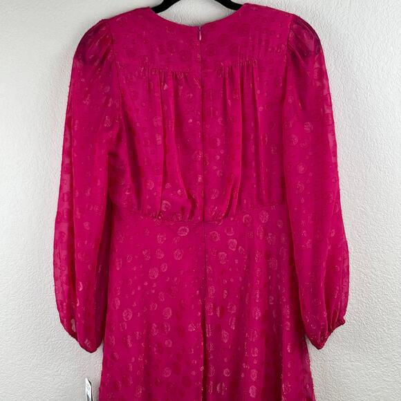 Taylor Pink Chiffon Clip-Dot Long Balloon Sleeve V-Neck Midi/Maxi Dress 6 NWT - Picture 9 of 14